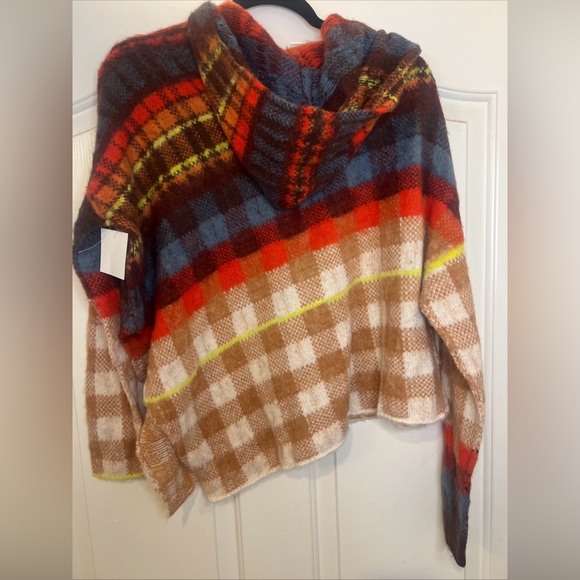 Free People Ainsley Hood Poncho Plaid Asymmetric Hem Apple Cider Size:XS, XL NWT - Picture 6 of 12